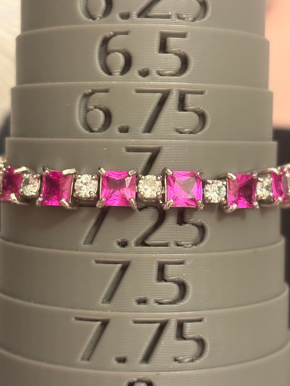 Sterling Silver Authentic Pink Sapphire Tennis Bracelet 7” 925 Sterling Silver